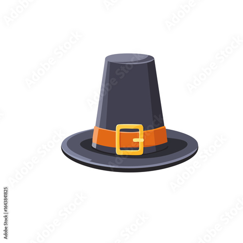 Flat minimalism vector illustration of a pilgrim hat with buckle