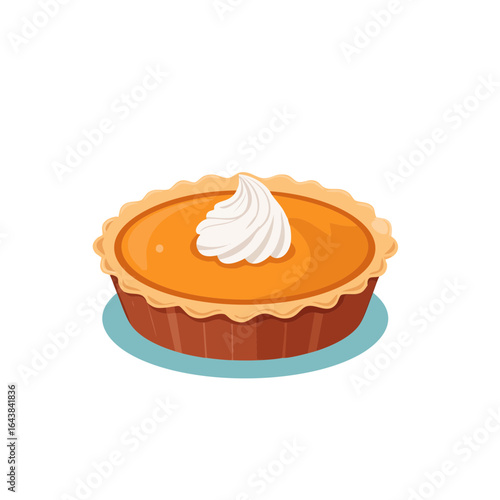 Flat minimalism vector illustration of a pumpkin pie with whipped cream topping