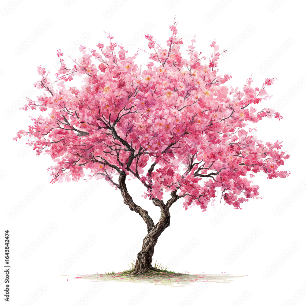 Hand-drawn ornamental cherry blossom tree with delicate flowers on transparent background Hand-drawn ornamental cherry blossom tree with delicate flowers on transparent background