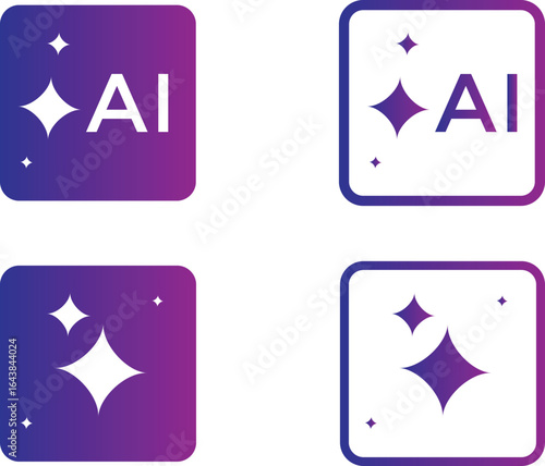 ai icon set. colorful artificial intelligence logo with star symbol for app, website, ui, ux. transparent png and vector illustration.