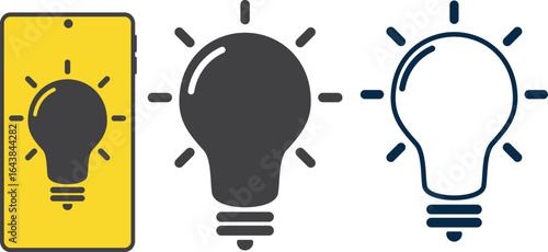 Idea and Lamp line icon set. Idea lamp icon collection. Flat style - stock vector.
