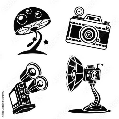 Whimsical cameras and mushroom vintage camera binoculars