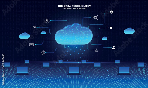 Big data analyzes data files and backups of computer systems. Cloud computing Using FTP (File Transfer Protocol) data to secure big data with AI technology. Developing insights, vector, illustration