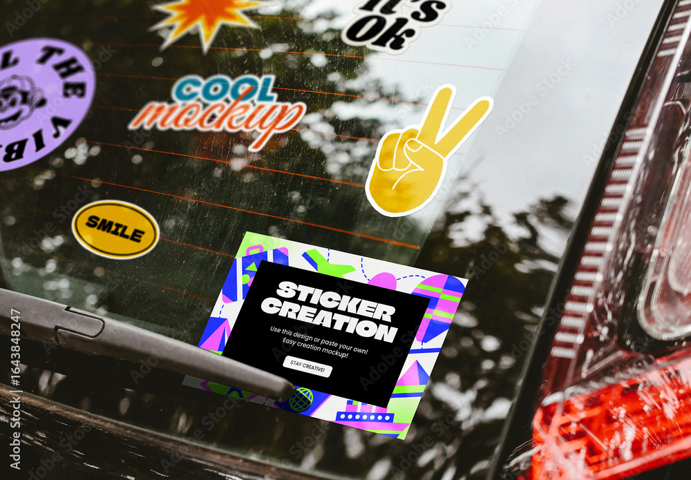 Car Rear Windshield Stickers Mockup Stock Template | Adobe Stock