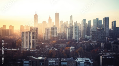 urban zooming into city skyline property view