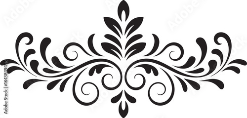 Elegant decorative flourish design with leaves and swirls in black and white