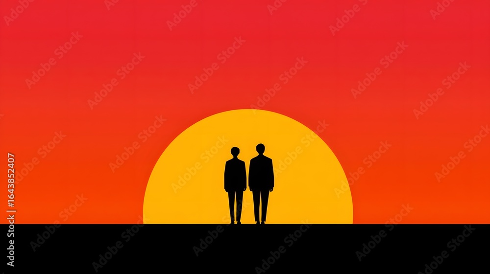 Silhouette of a Couple Standing Together at Sunset Against a Vibrant Orange and Pink Sky Silhouette of a Couple Standing Together at Sunset Against a Vibrant Orange and Pink Sky