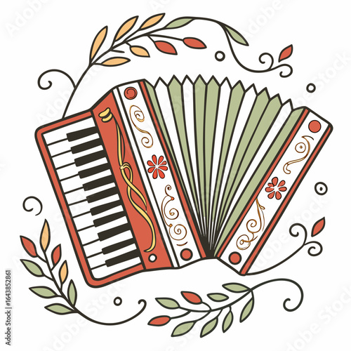 Decorative accordion with floral and vine elements in a charming folk art style