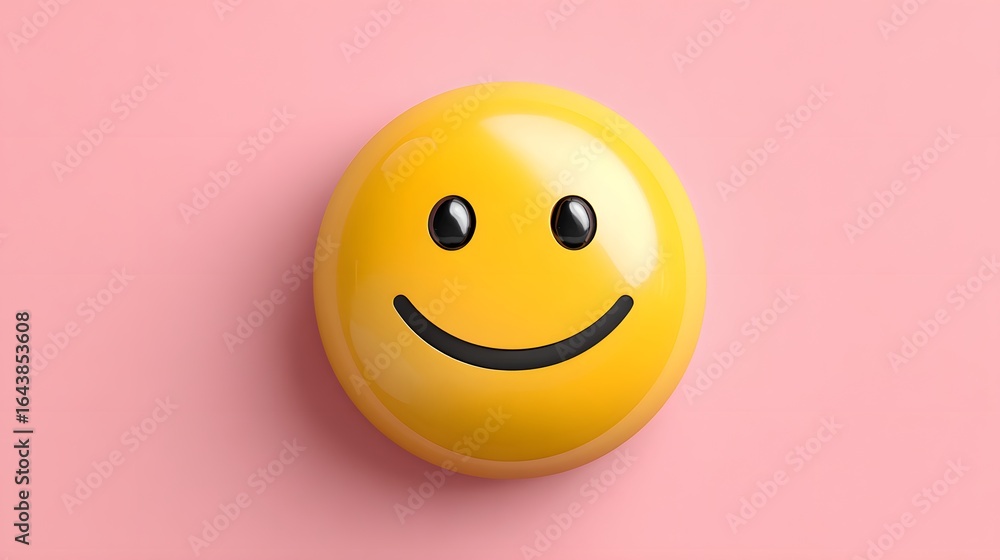 Fototapeta premium Bright Yellow Smiley Face Icon on a Soft Pink Background Evoking Happiness and Positivity