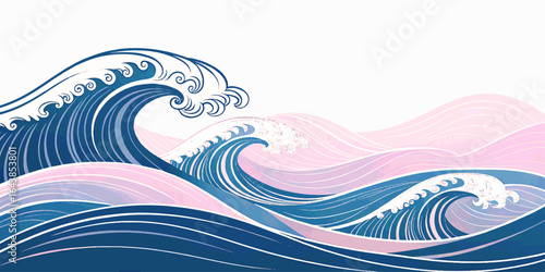 
Elegant wave illustration with flowing lines and pastel tones, combining Japanese ukiyo-e style with a contemporary color palette.
