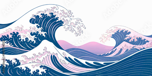 
Elegant wave illustration with flowing lines and pastel tones, combining Japanese ukiyo-e style with a contemporary color palette.
