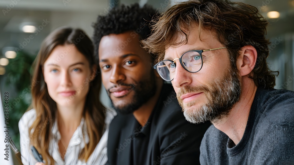 Fototapeta premium Portrait of Diverse Professionals Engaged in a Collaborative Discussion in a Modern Office Setting