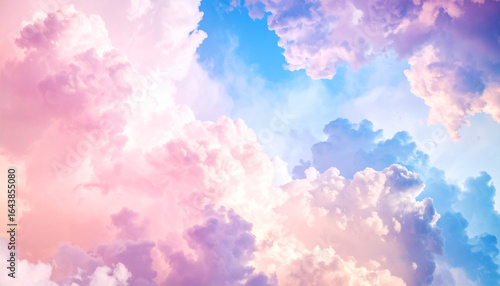 Soft pastel nebula with dreamy pink, lavender, and baby blue clouds, blending into a calming cosmic scene with gentle, surreal atmosphere, clouds in the sky
