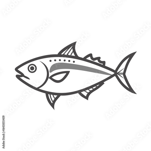 Stylized line drawing of a tuna fish on black
