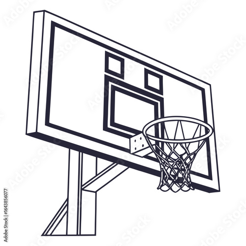 Simple outline illustration of a basketball hoop and backboard on a white background