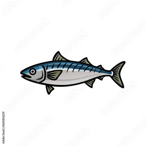 Stylized mackerel fish illustration on black background