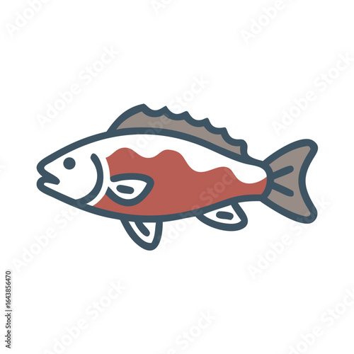 Isolated fish illustration with dark background, blue outlines, brown