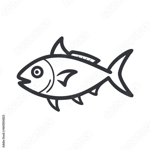 Stylized Fish Illustration with Simple Outline on Black Background