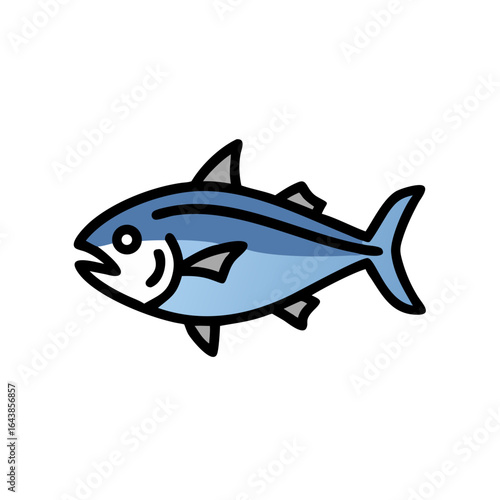Stylized blue tuna fish illustration on black background