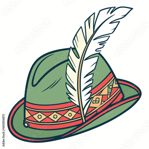 Traditional green tyrolean hat with feather and decorative band