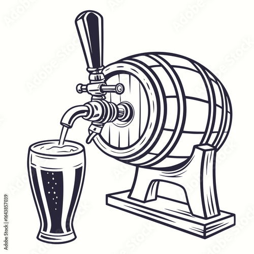 beer tap pouring into glass, black and white clip art preview