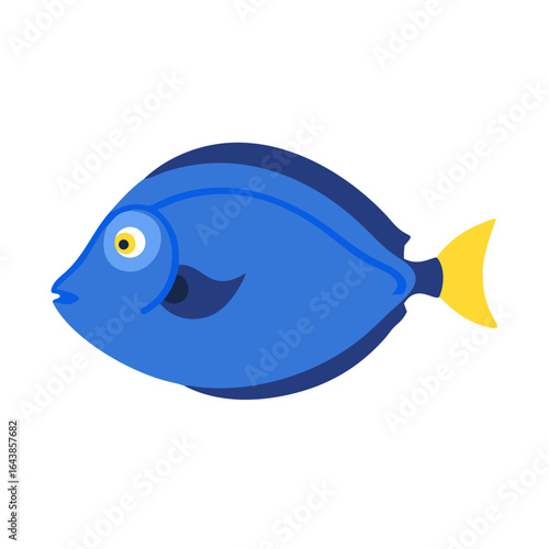Simple blue tang fish vector illustration on black background