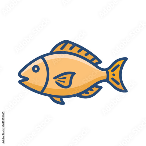 Illustrated golden fish swimming on a black background