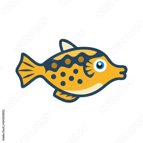 Cartoon puffer fish illustration on black background vector design