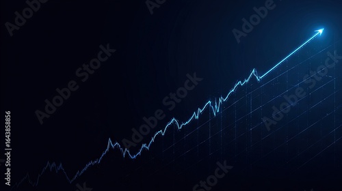 Blue glowing upward arrow on dark background representing positive stock market trend, financial success, and long-term investment growth