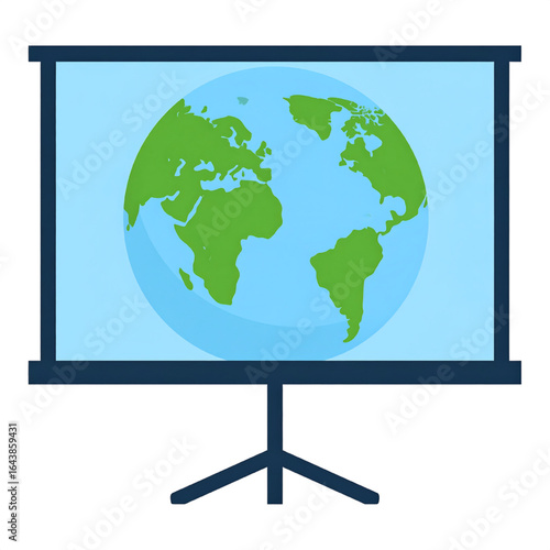 A presentation screen displaying a vibrant green and blue illustration of planet Earth.