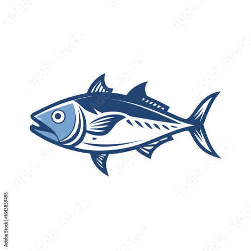 Stylized blue tuna fish illustration on black background