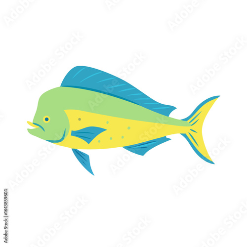 Isolated colorful mahi mahi fish illustration on black background