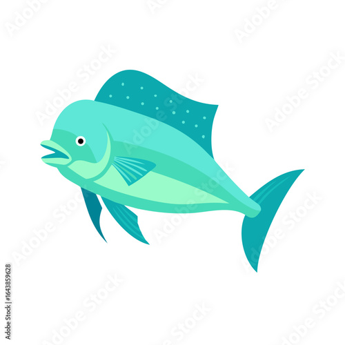 Flat graphic style mahi-mahi illustration against black background