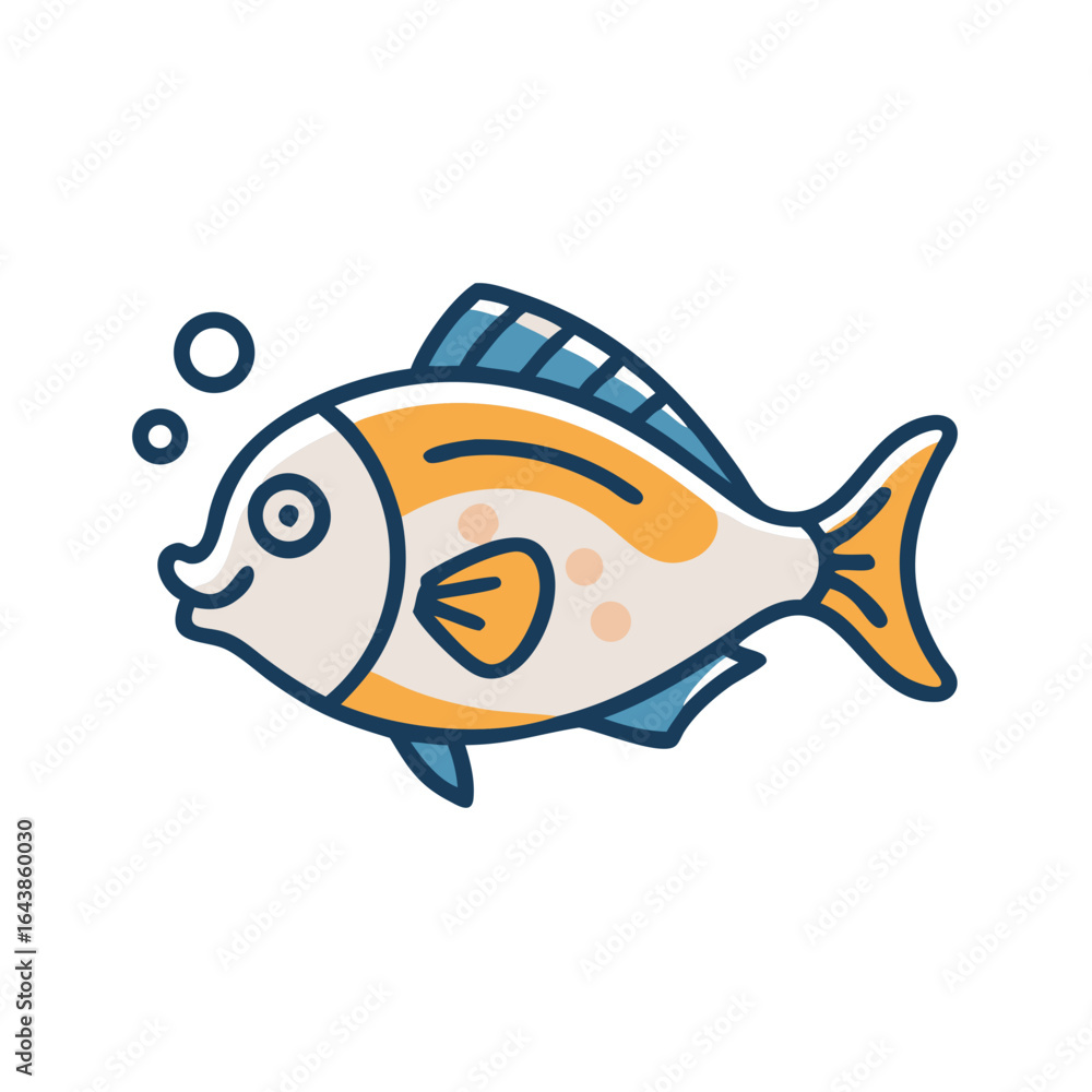 Naklejka premium Cheerful cartoon fish illustration swimming with bubbles, isolated image
