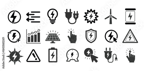 Electricity Icon Set | 21 Energy, Power, and Renewable Outline Vector Icons