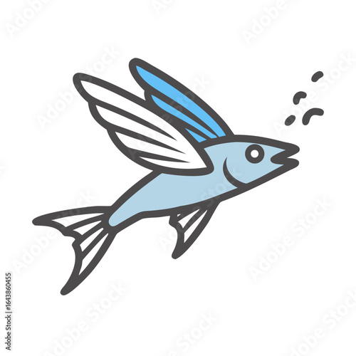 Stylized light blue flying fish with bubbles illustration design