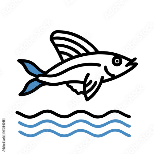 Simple whale tail and ocean waves icon illustration