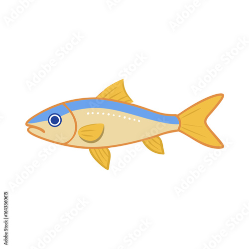 Stylized illustration of a freshwater fish swimming, black background