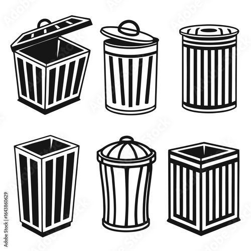 Various trash receptacles with striped designs trash cans