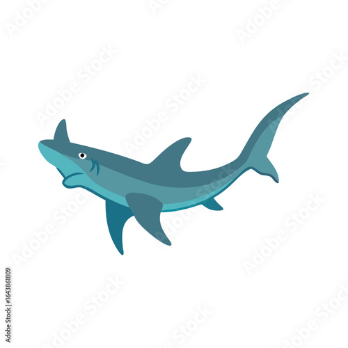Cartoon bull shark swimming in the ocean on black