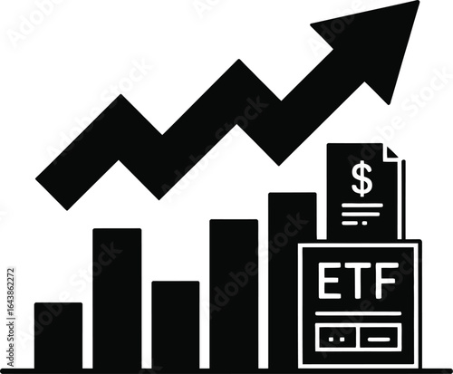 Financial growth chart with ETF document and upward arrow finance graph
