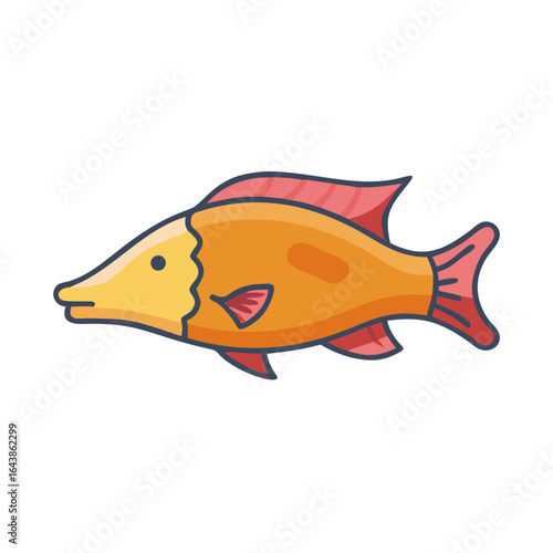 Illustration of a vibrant cartoon fish swimming against black