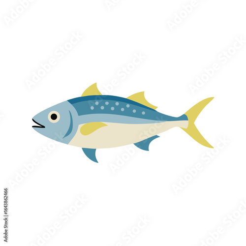 Flat illustration of a tuna fish on black background