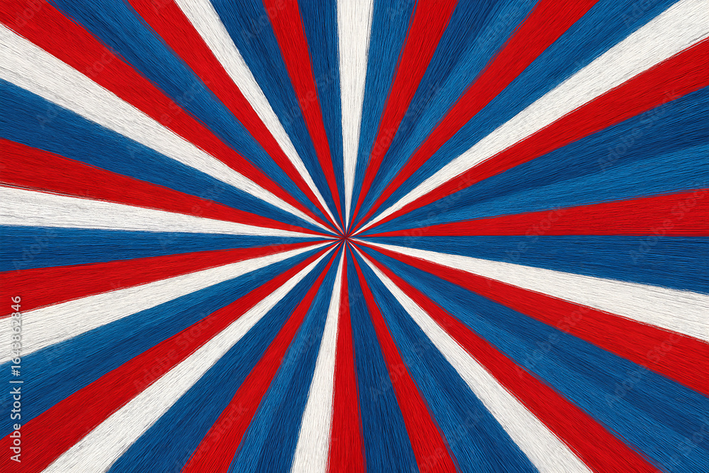 Fototapeta premium Red white and blue radial stripes background. Ai