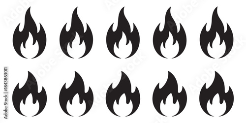 Fire icon collection. Fire flame symbol. Bonfire silhouette logotype. Flames symbols set flat style - stock vector.
