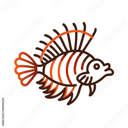 Stylized lionfish illustration on black background perfect for designs