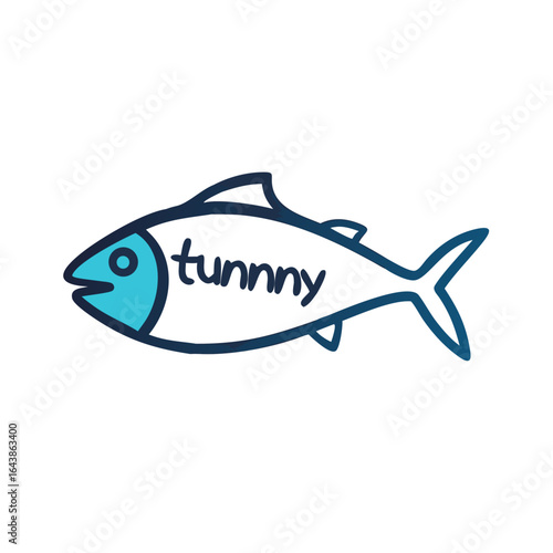 Cartoon tuna fish in blue and navy outline art