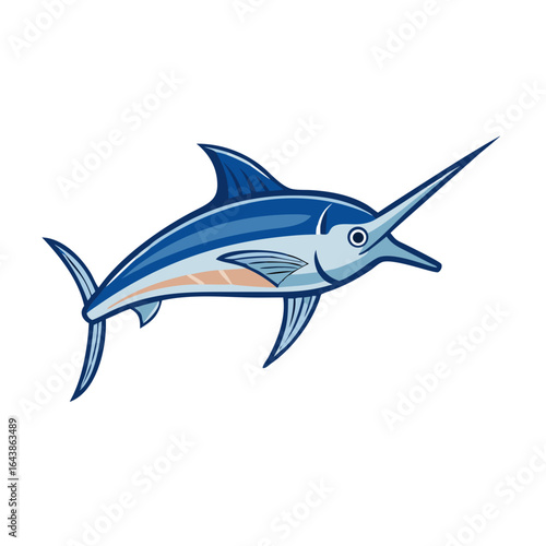 Blue marlin vector illustration on black background isolated cartoon