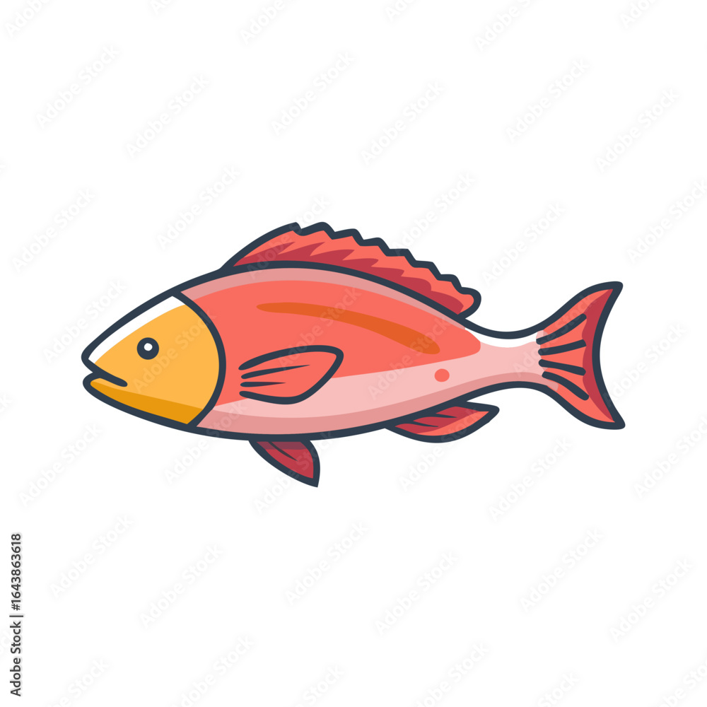 Fototapeta premium Cartoon fish illustration, vibrant colors on a dark background