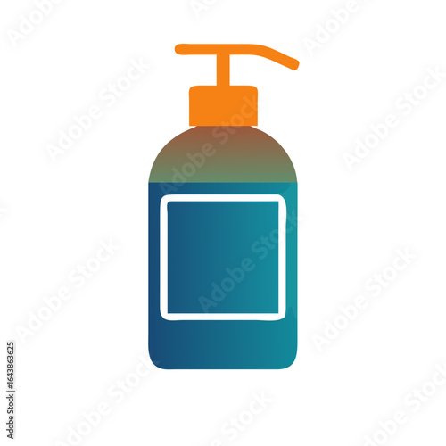 Simple illustration of a blue liquid soap dispenser with an orange pump